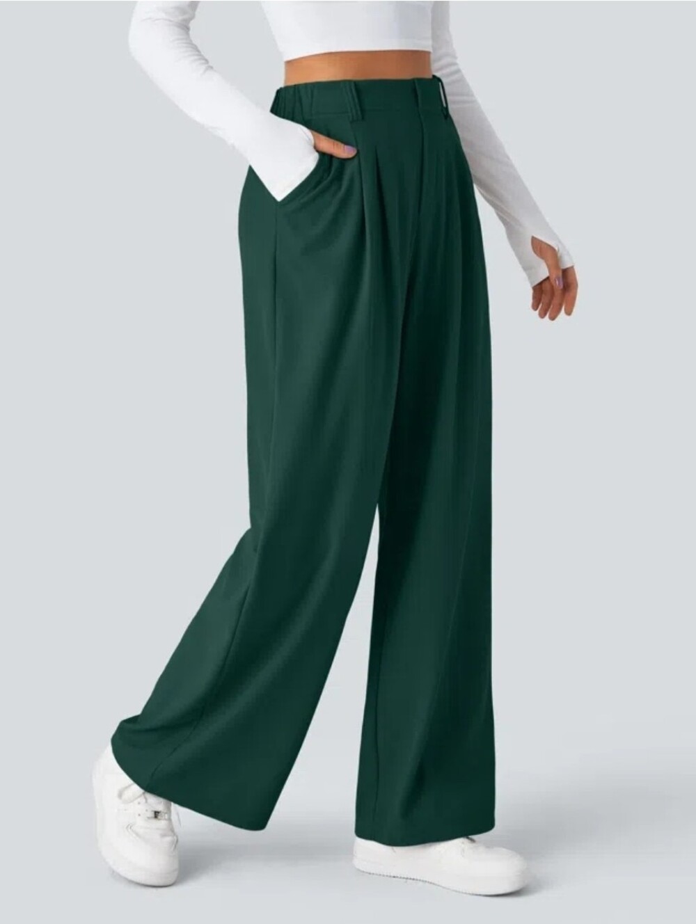 Halara Flex™ High Waisted Pocket Wide Leg Waffle Work Pants (L)